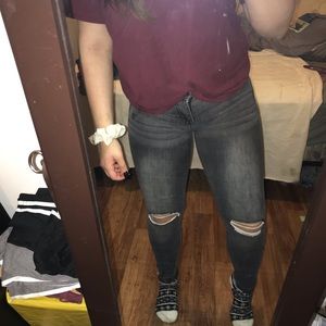 Dark grey distressed skinny jeans